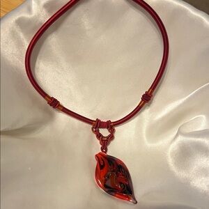 Elegant Glass Red Pendant Necklace/ Choker